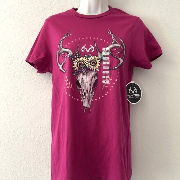 BOHO DEER SKULL FLORAL ANTLERS TEE SHIRT - Picture 4 of 8